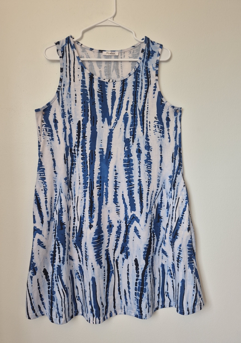Summer Tank Dress With Pockets Blue/White Size Large Soft Strech
